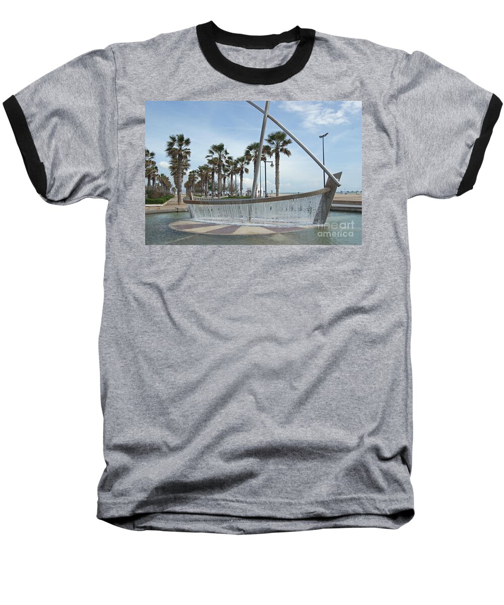 Sail Baseball T-Shirt featuring the photograph Sail Boat Fountain in Valencia by David Birchall