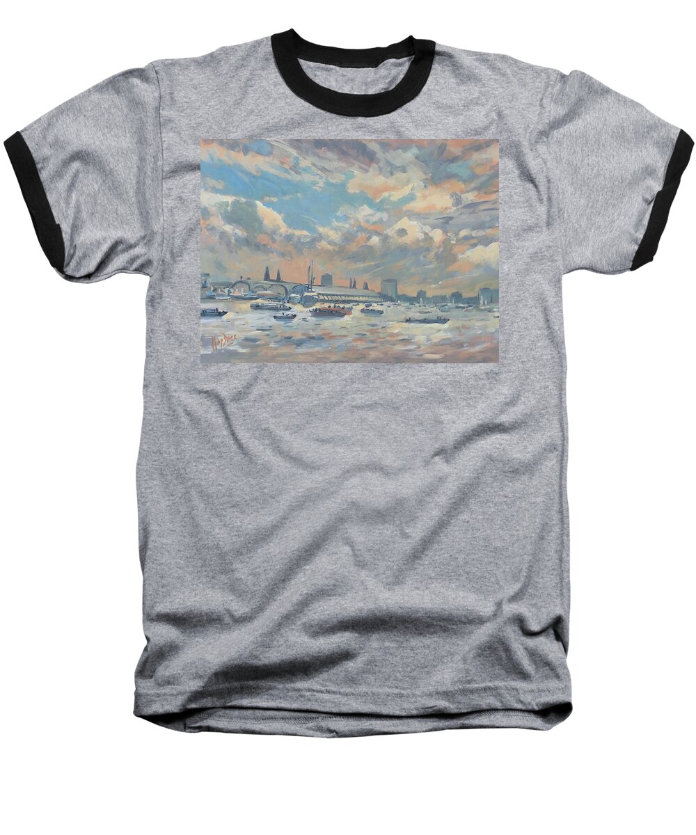 Sail Baseball T-Shirt featuring the painting Sail regatta on the IJ by Nop Briex