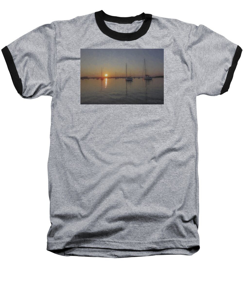 Sailboats At Sunset Baseball T-Shirt featuring the painting Sailboats at Sunset by Bill McEntee