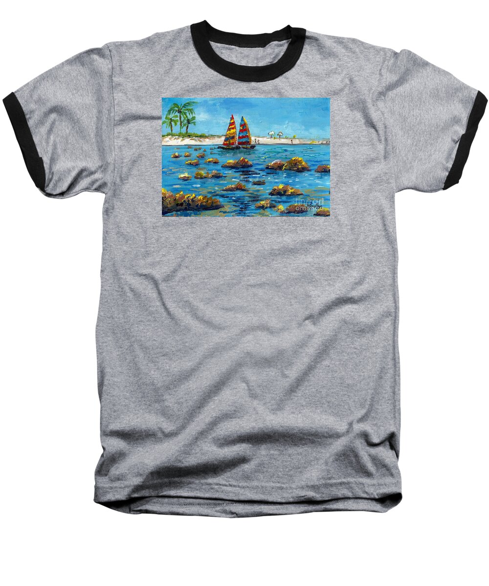 Siesta Key Beach Baseball T-Shirt featuring the painting Sailboats on Siesta Key by Lou Ann Bagnall
