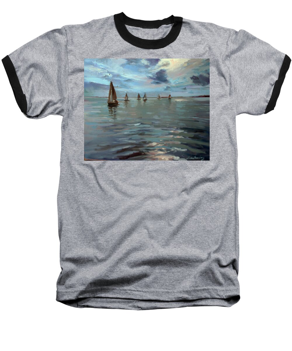 Sailboats Baseball T-Shirt featuring the painting Sailboats on the Chesapeake bay by Susan Bradbury