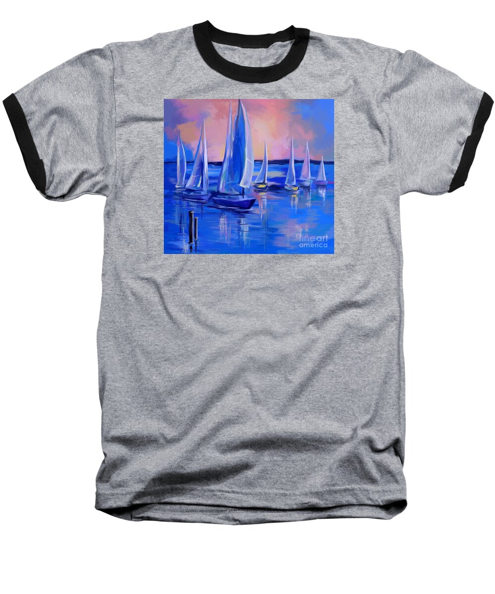 Sailboats Baseball T-Shirt featuring the painting Sailboats In The Harbor by Tim Gilliland