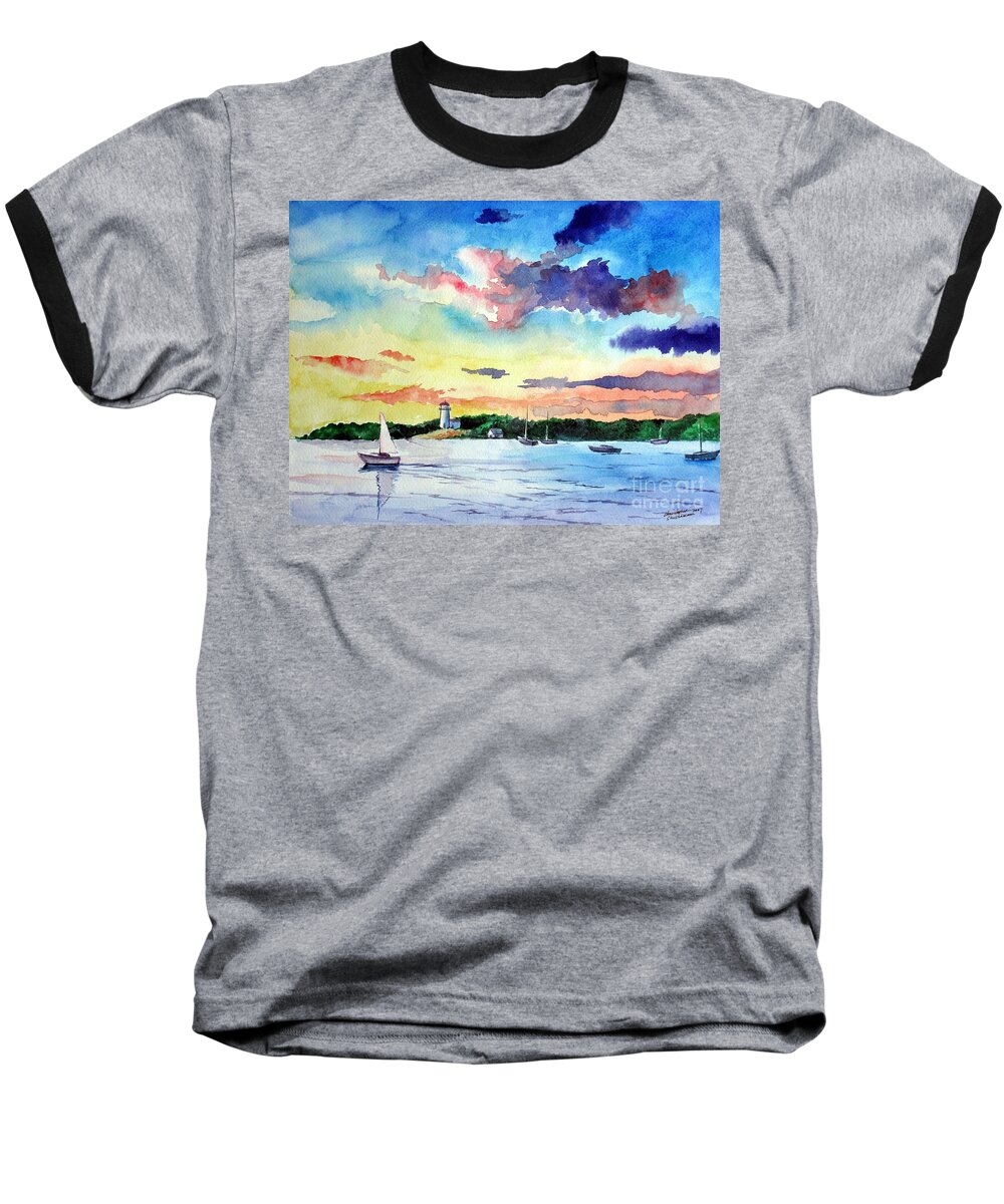 Sailing Baseball T-Shirt featuring the painting Sailing on the Bay by Christopher Shellhammer