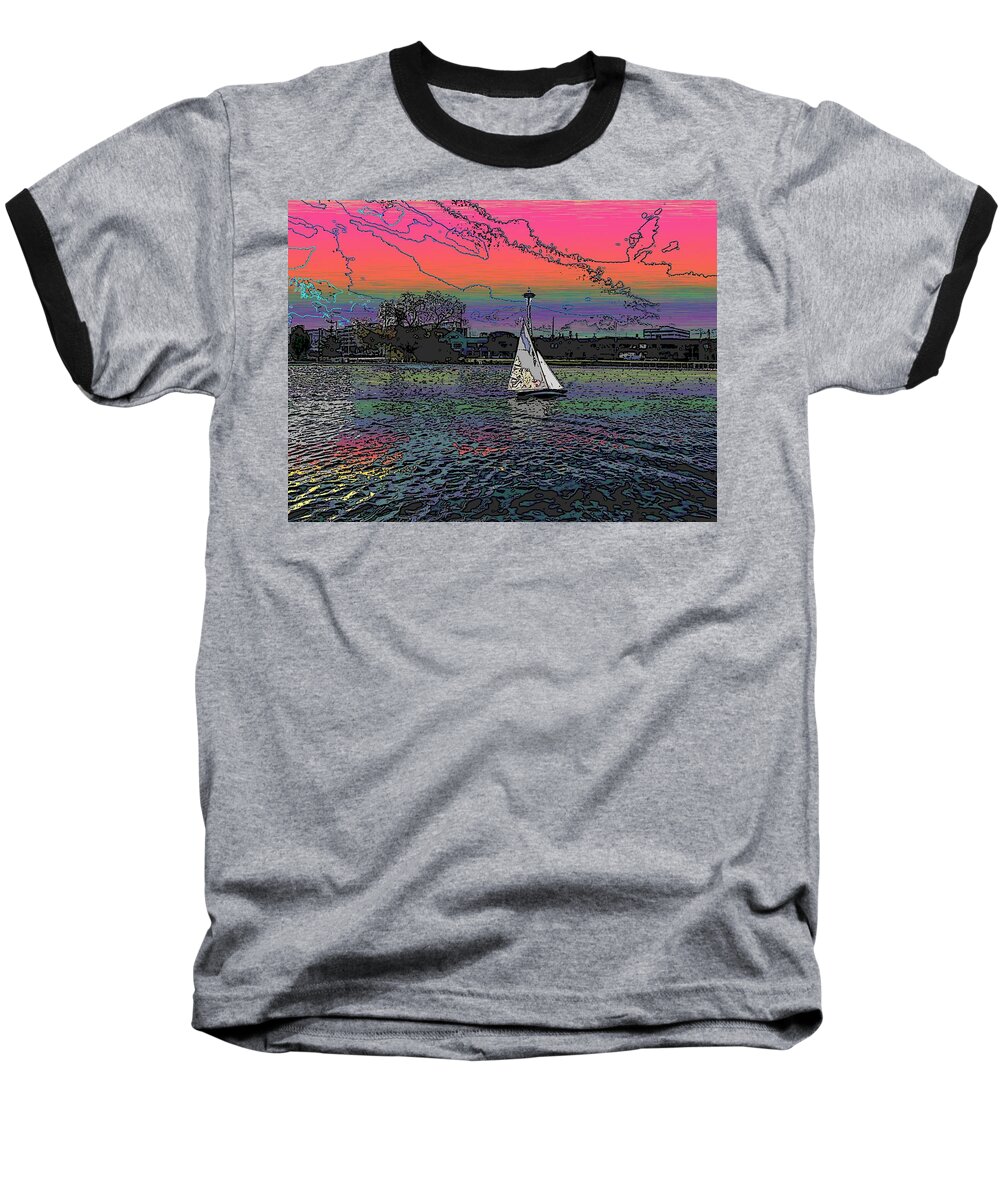 Sail Baseball T-Shirt featuring the digital art Sailing South Lake Union by Tim Allen