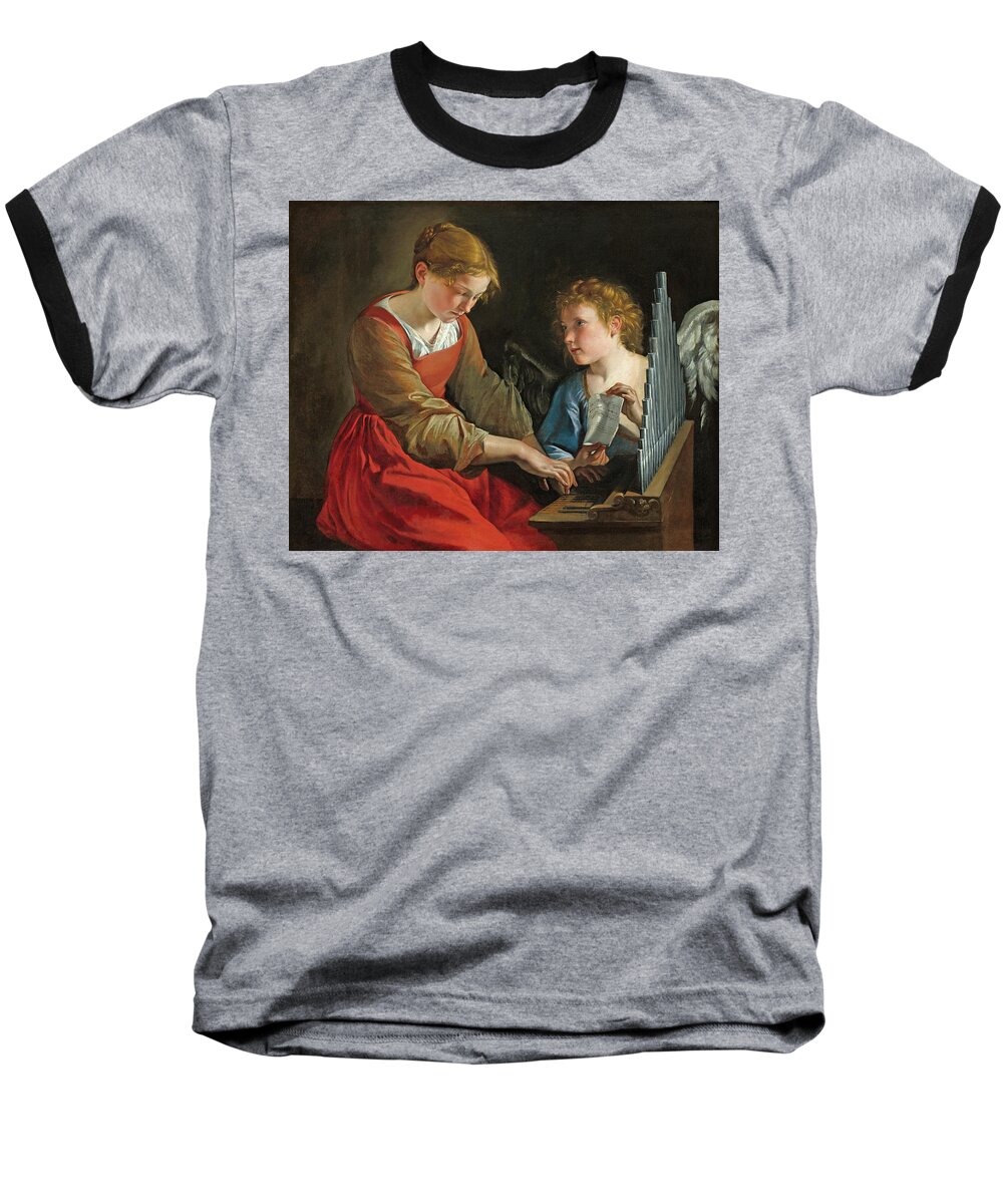 Orazio Gentileschi And Giovanni Lanfranco Baseball T-Shirt featuring the painting Saint Cecilia and an Angel by Orazio Gentileschi and Giovanni Lanfranco