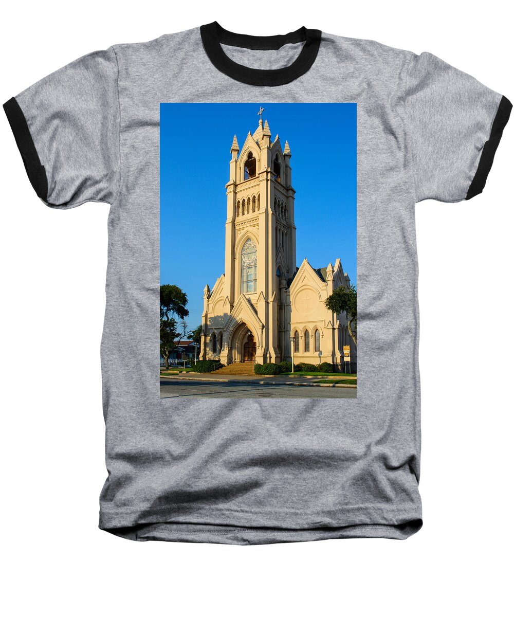 Landscape Baseball T-Shirt featuring the photograph Saint Patrick Catholic Church of Galveston by Tikvah's Hope