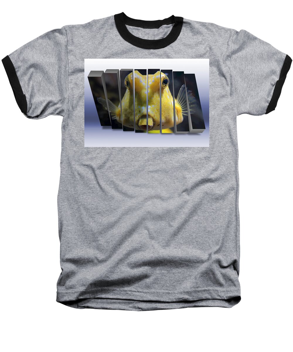 Cowfish Baseball T-Shirt featuring the mixed media Saltwater Cowfish by Marvin Blaine
