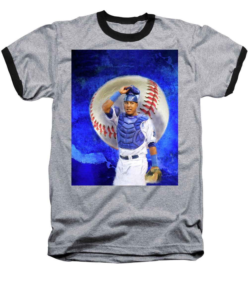 Salvador Perez Baseball T-Shirt featuring the mixed media Salvador Perez-KC Royals by Colleen Taylor