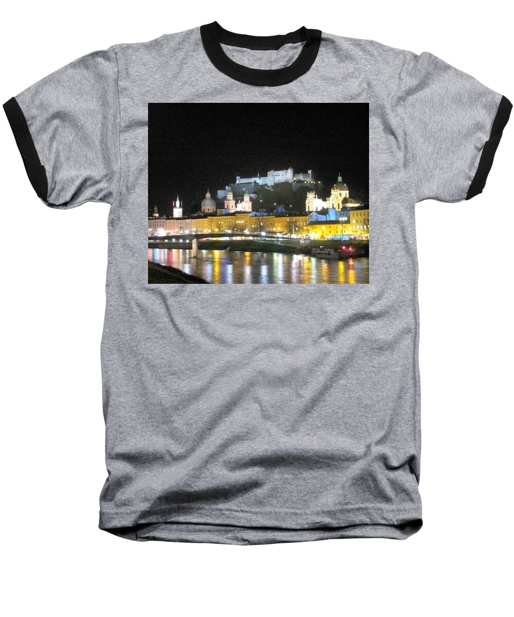 Night Baseball T-Shirt featuring the photograph Salzburg at Night by Betty Buller Whitehead
