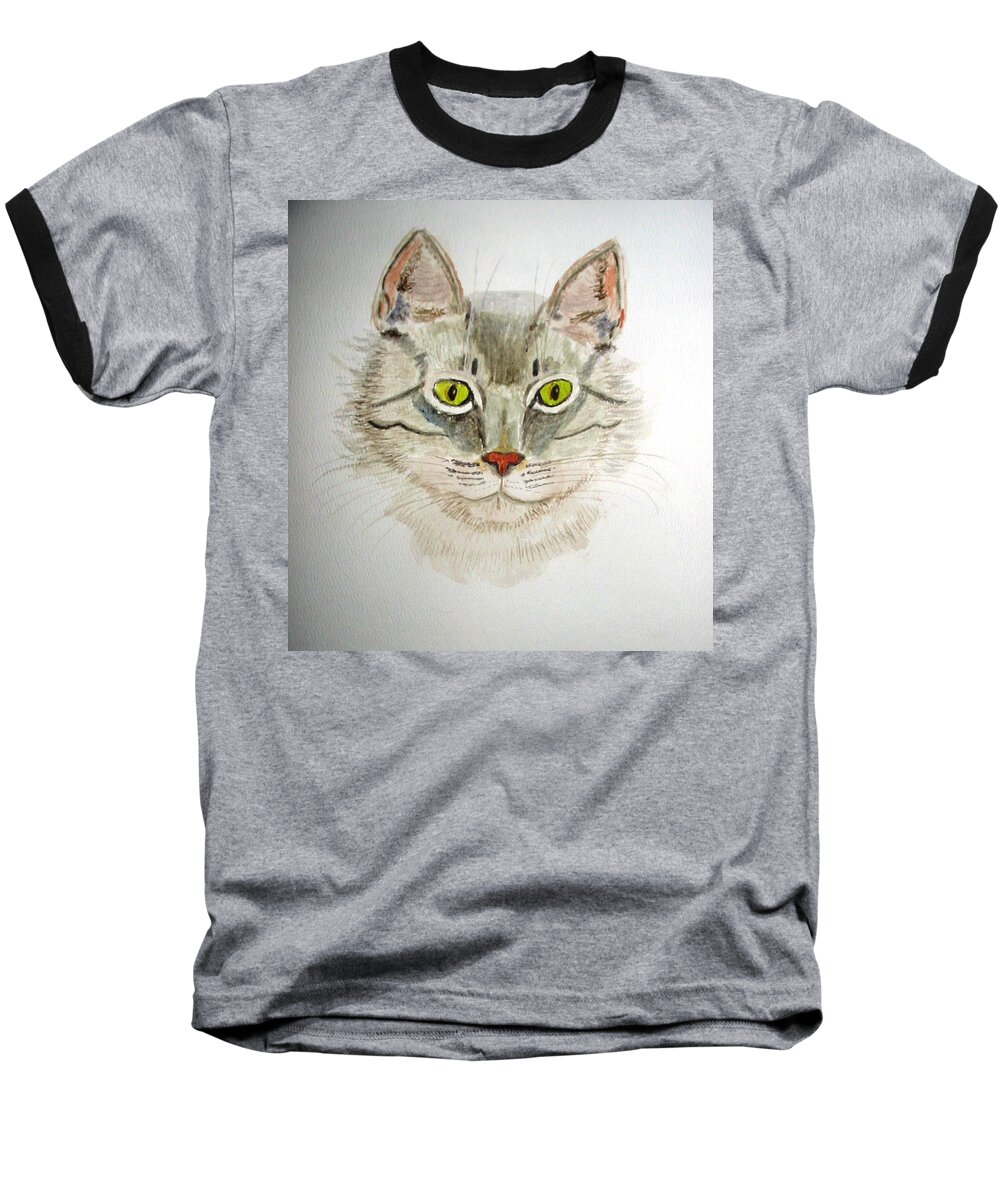 Cat Baseball T-Shirt featuring the painting Sammy by Vera Smith