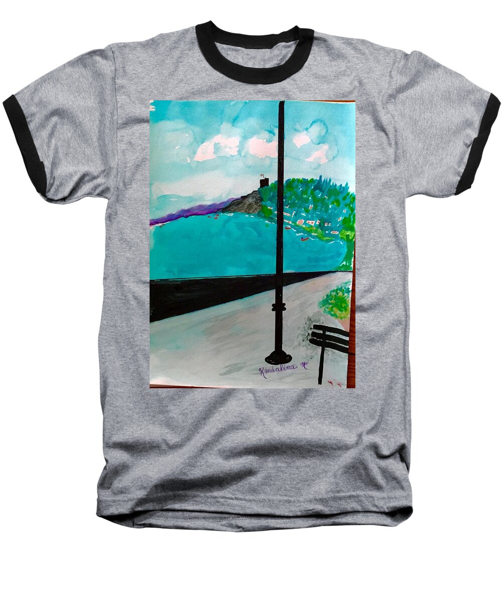 Italy Baseball T-Shirt featuring the painting San Terenzo Castle, Poets Bay, Liguria, Italy by Kenlynn Schroeder
