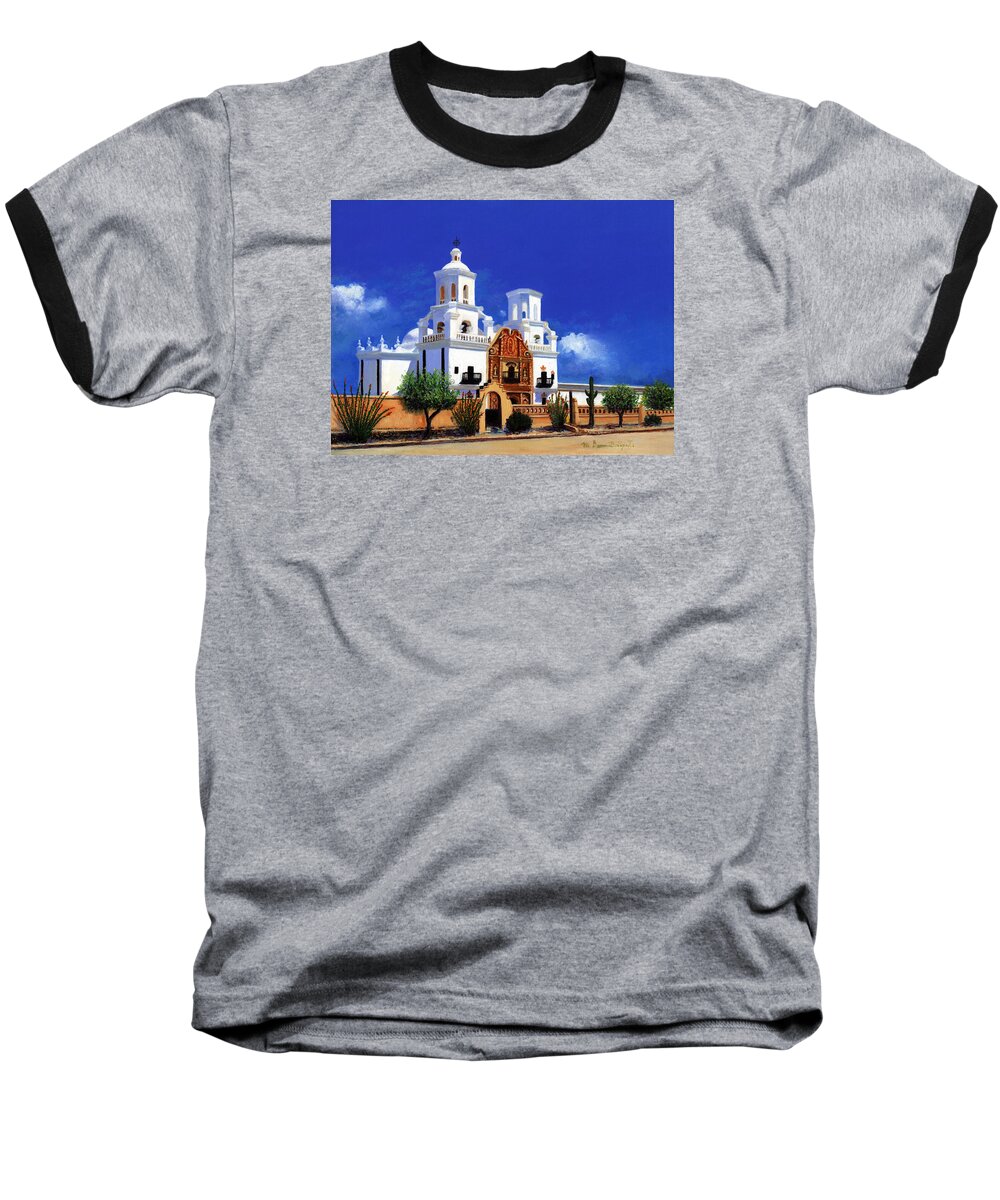 San Baseball T-Shirt featuring the painting San Xavier Del Bac Mission by M Diane Bonaparte