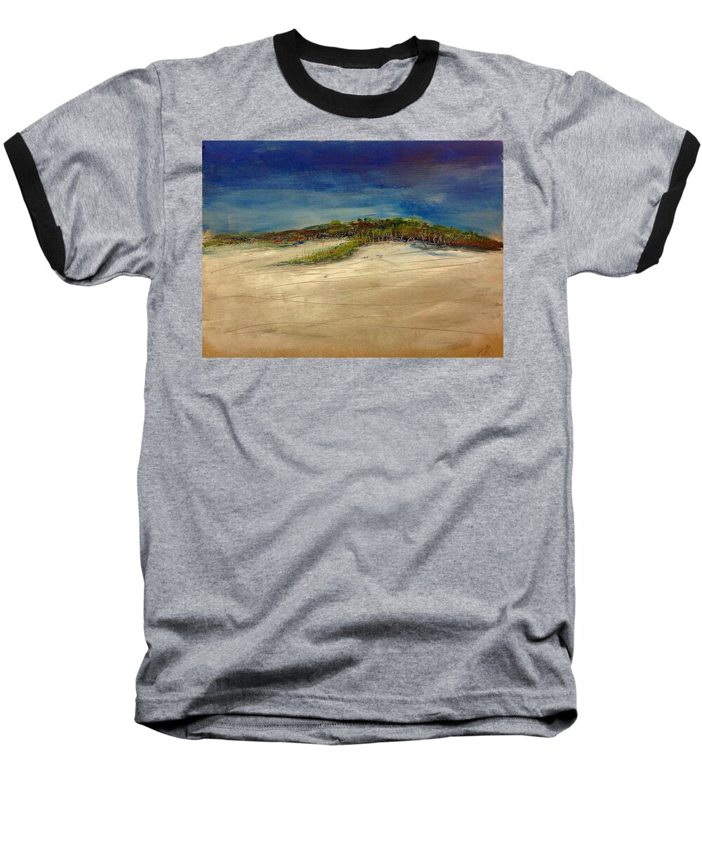 Abstract Landscape Watercolour Painting Baseball T-Shirt featuring the painting Sandilands Beach - Overcast Day by Desmond Raymond
