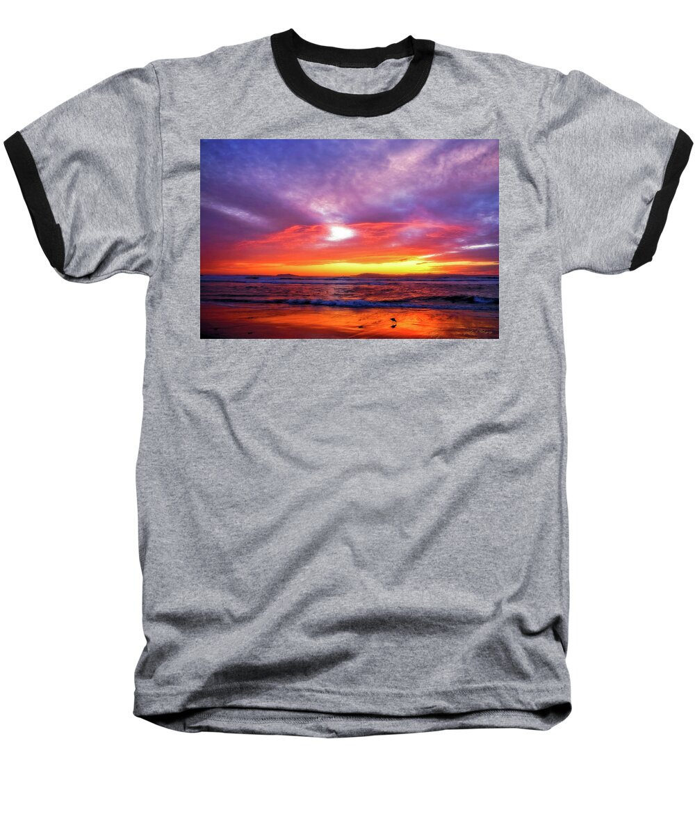 Sunset Baseball T-Shirt featuring the photograph Sandpiper Sunset Ventura California by John A Rodriguez