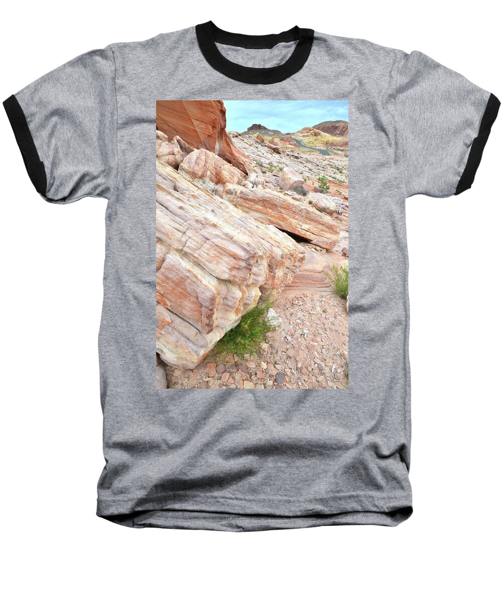 Valley Of Fire State Park Baseball T-Shirt featuring the photograph Sandstone along Park Road in Valley of Fire by Ray Mathis