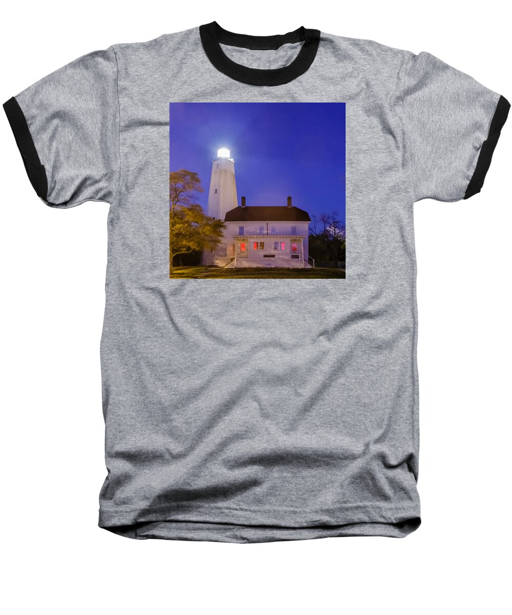National Historic Landmark Baseball T-Shirt featuring the photograph Sandy Hook Light by SAURAVphoto Online Store