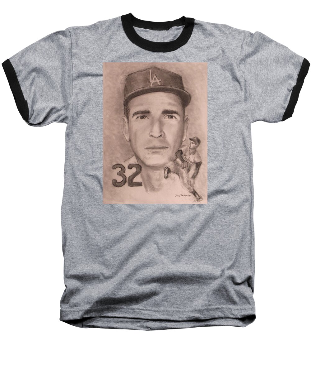 Baseball Baseball T-Shirt featuring the drawing Sandy Koufax by Jack Skinner