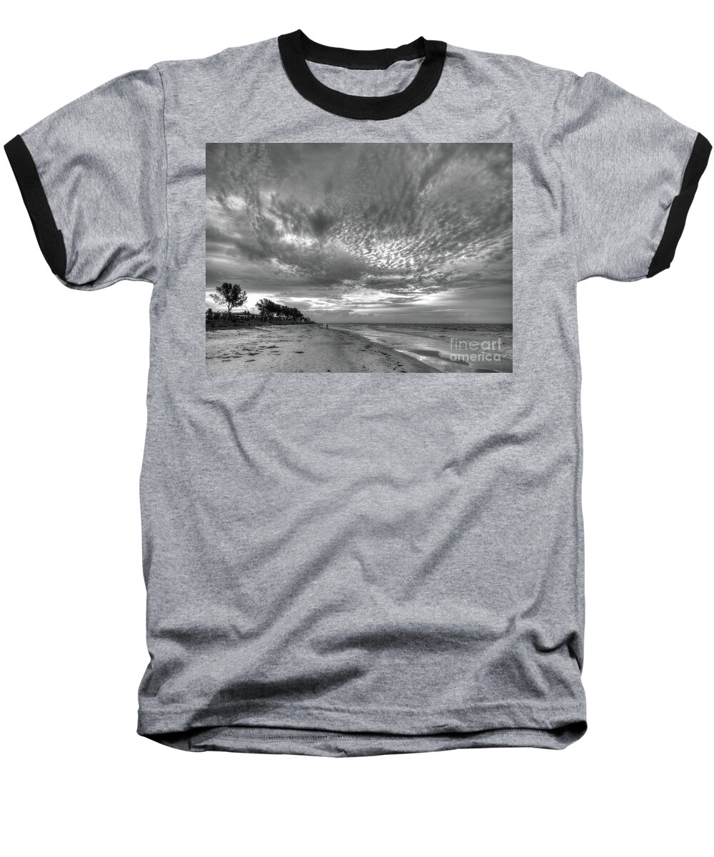 Sanibel Island Baseball T-Shirt featuring the photograph Sanibel Island Sunrise In Black and White by Jeff Breiman