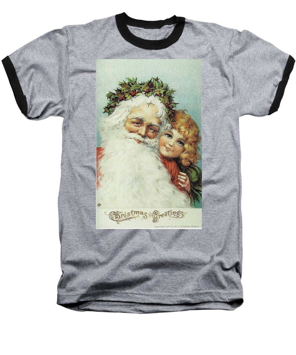 Frances Brundage Baseball T-Shirt featuring the painting Santa and his Little Admirer by Reynold Jay