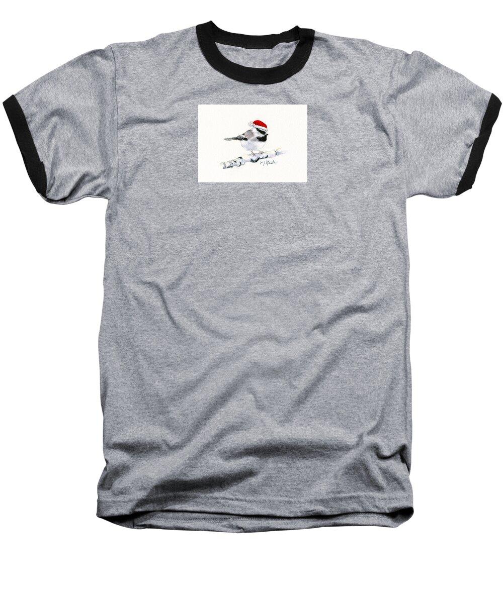 Chickadee Baseball T-Shirt featuring the painting Santa Bandit - Chickadee by Marsha Karle
