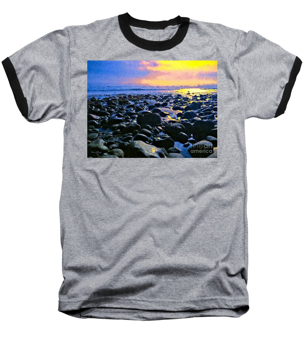 Santa Barbara Baseball T-Shirt featuring the digital art Santa Barbara Beach Sunset California by Alicia Hollinger