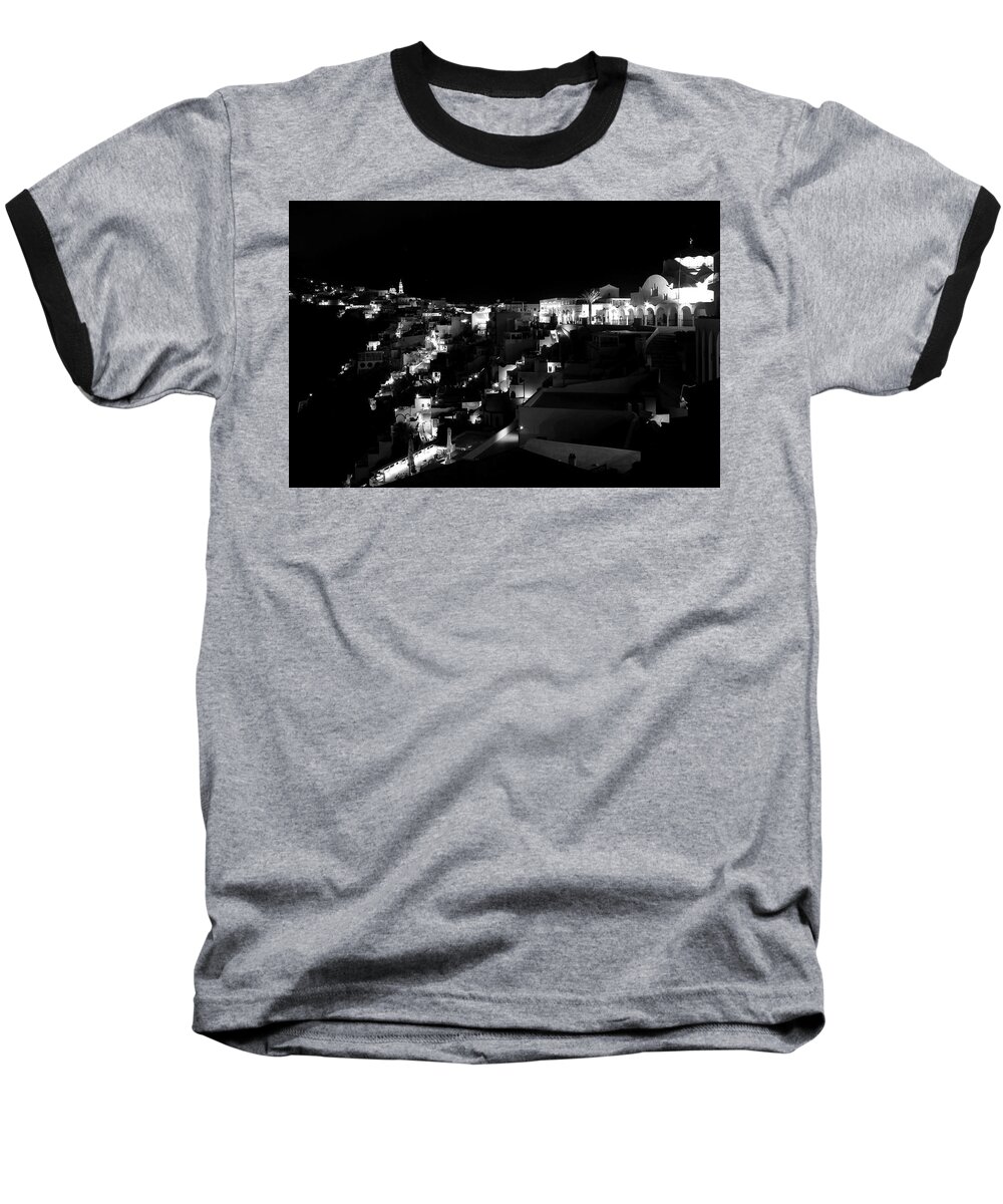 Santorini Baseball T-Shirt featuring the photograph Santorini in Black and White by Daniel Koglin