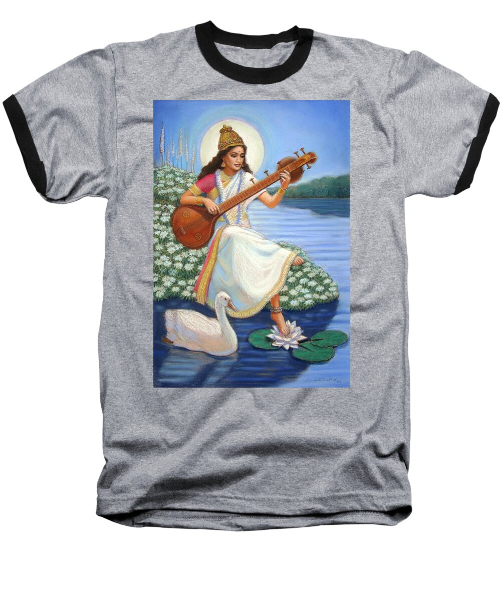 Hindu Goddess Baseball T-Shirt featuring the painting Sarasvati by Sue Halstenberg