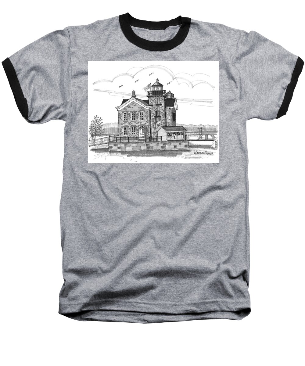 Landscape Baseball T-Shirt featuring the drawing Saugerties Lighthouse by Richard Wambach