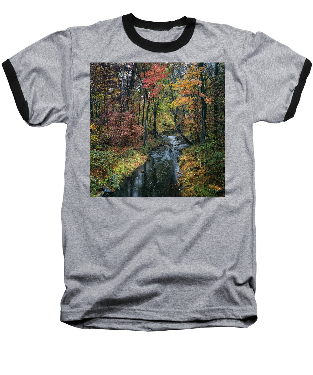 Savage Creek; Savage; Maryland; Autumn; Fall; Color; Creek; Stream; Travel; Places; Landscape Baseball T-Shirt featuring the photograph Savage Creek by Robert Fawcett