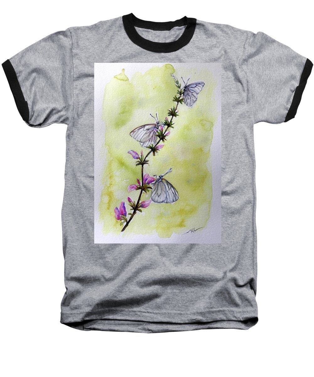 Butterflies Baseball T-Shirt featuring the painting Scent of Spring by Katerina Kovatcheva
