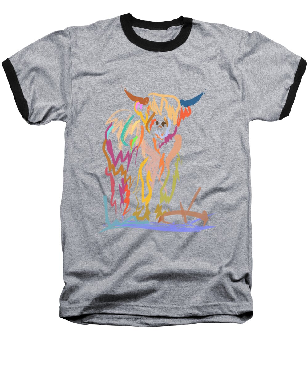 Scottisch Cow Baseball T-Shirt featuring the painting Scottish highland cow by Go Van Kampen