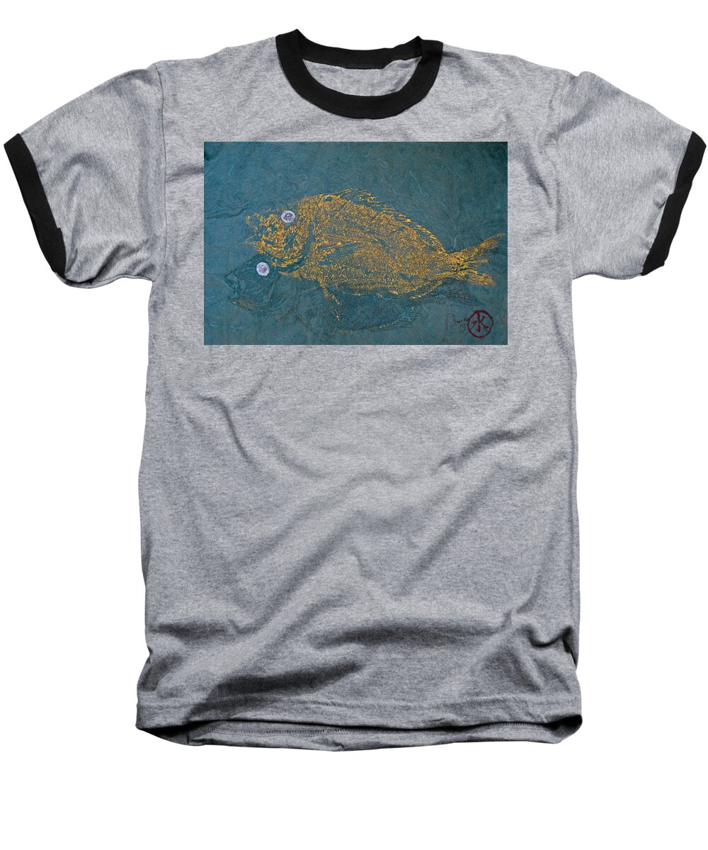 Gyotaku Baseball T-Shirt featuring the mixed media Scup / Porgie Shadow by Jeffrey Canha