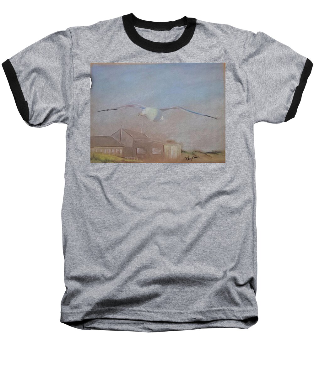 Pastels Baseball T-Shirt featuring the pastel Seagull by Betsy Carlson Cross
