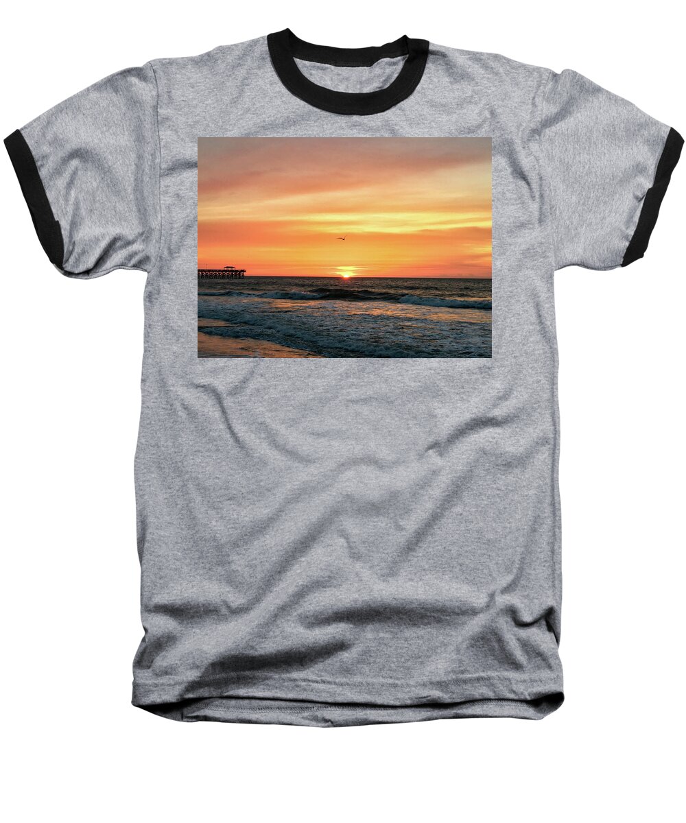 Sunrise Baseball T-Shirt featuring the photograph Seagull Sunrise by Matt Sexton