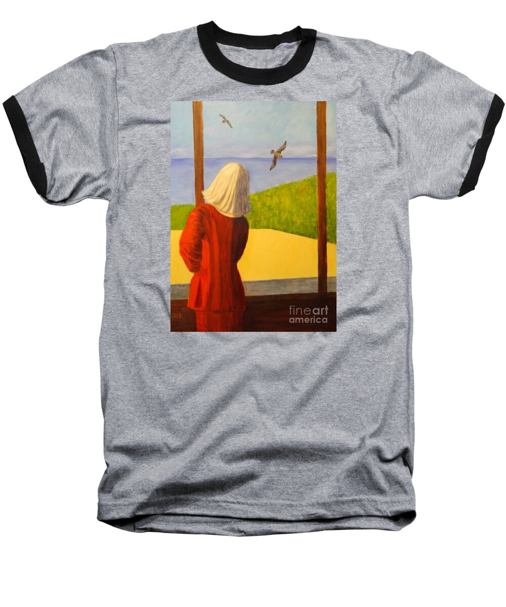 Bookcover Baseball T-Shirt featuring the painting Seagulls - Bookcover by Dagmar Helbig