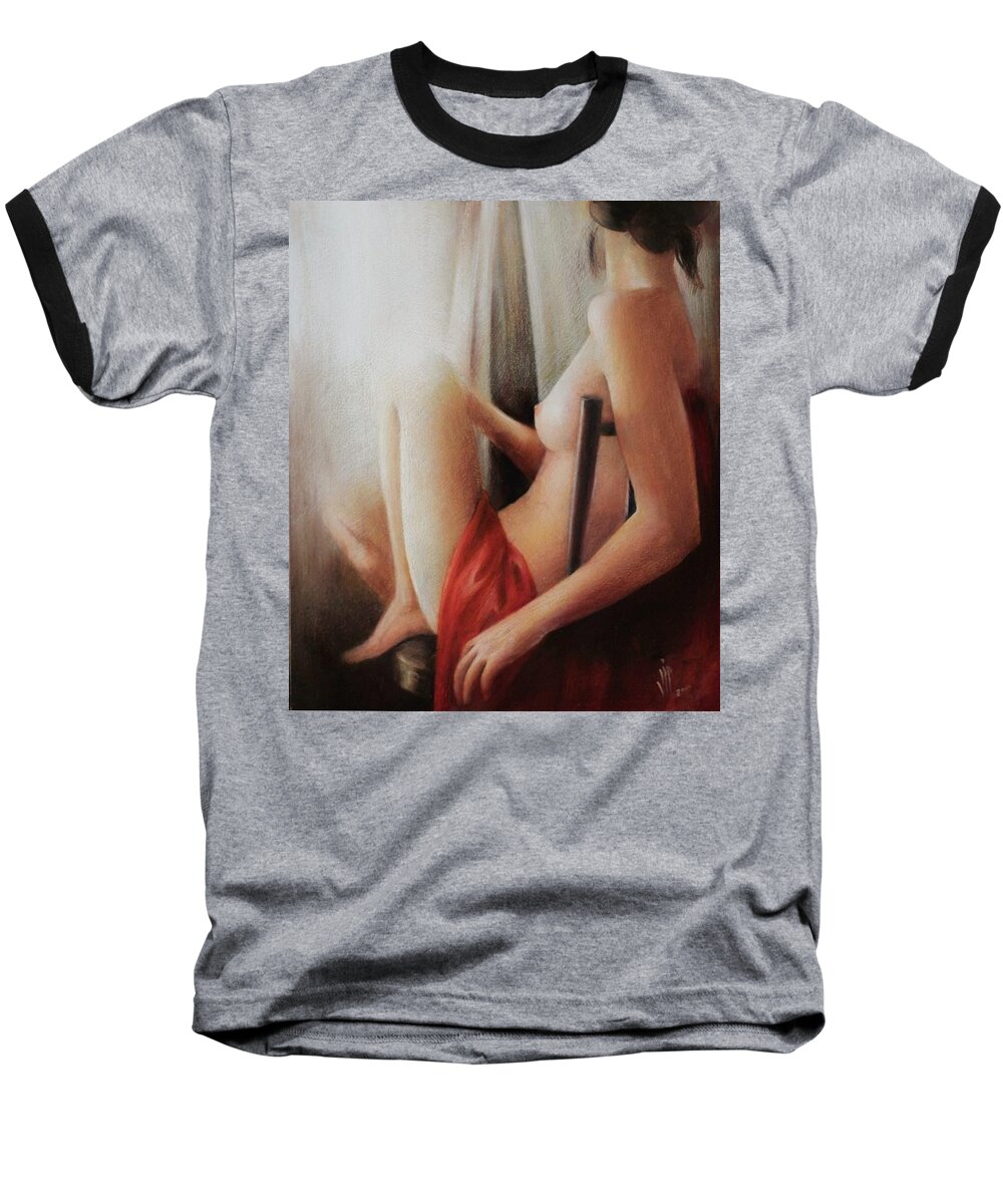 Nude Baseball T-Shirt featuring the painting Seated nude by Vali Irina Ciobanu