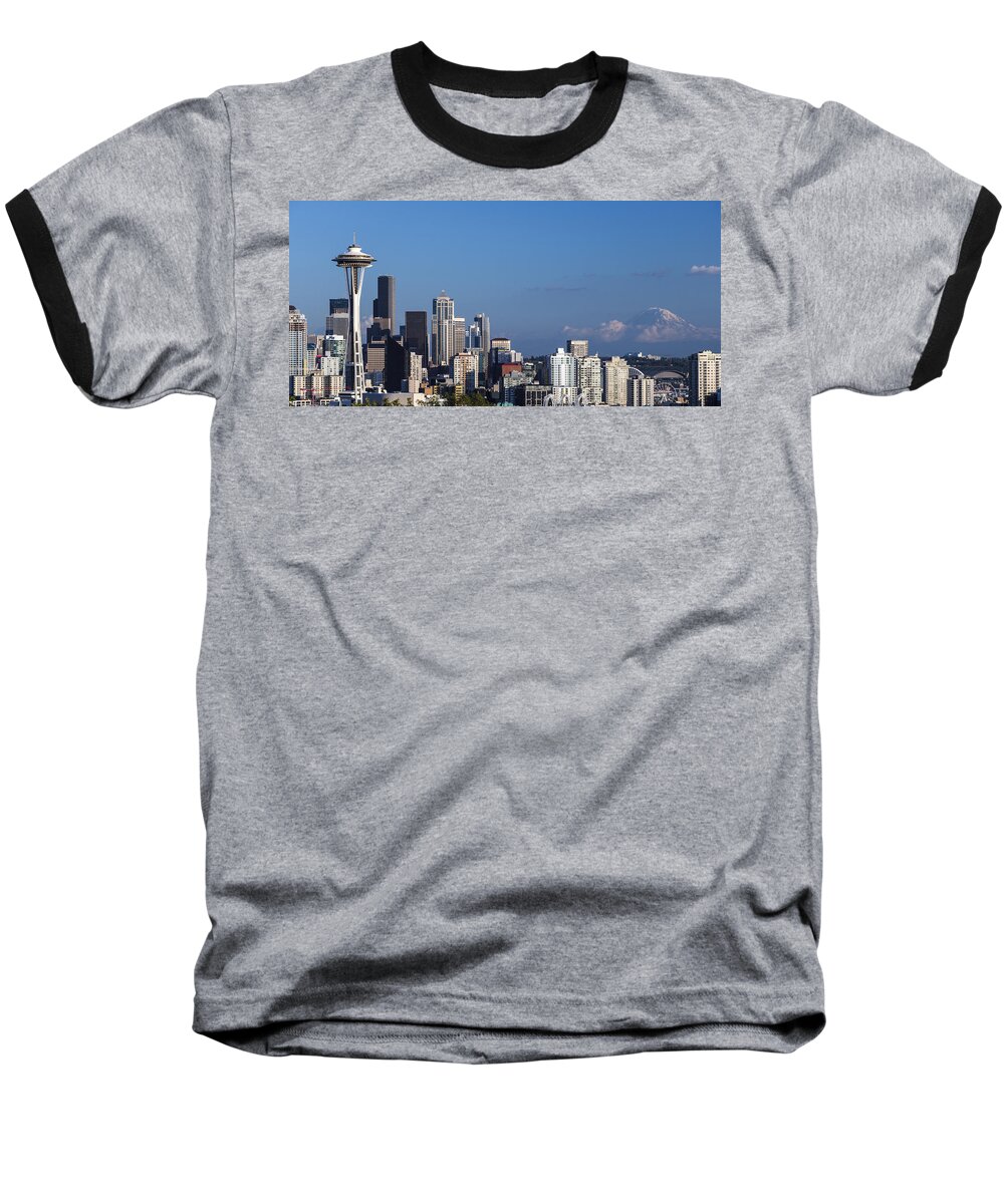 Mount Rainier Baseball T-Shirt featuring the photograph Seattle and Mt Rainier by Ed Clark