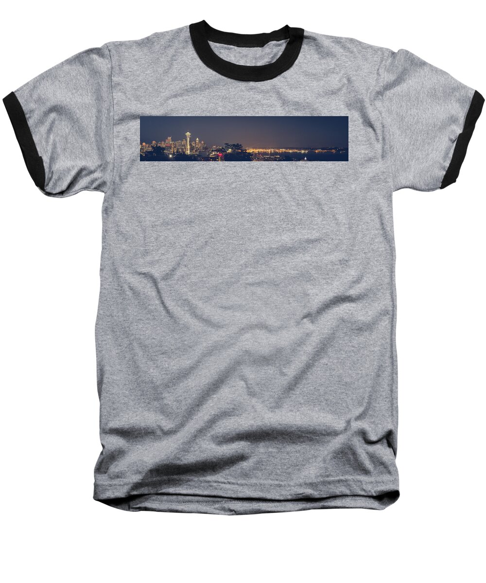 Seattle Skyline Baseball T-Shirt featuring the photograph Seattle Skyline at night 1 by Mati Krimerman