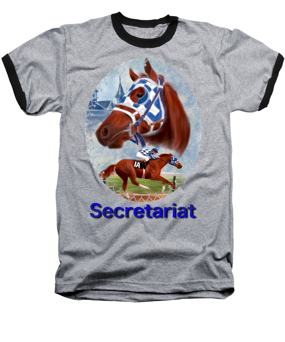 Secretariat Baseball T-Shirt featuring the drawing Secretariat Racehorse Portrait by Becky Herrera