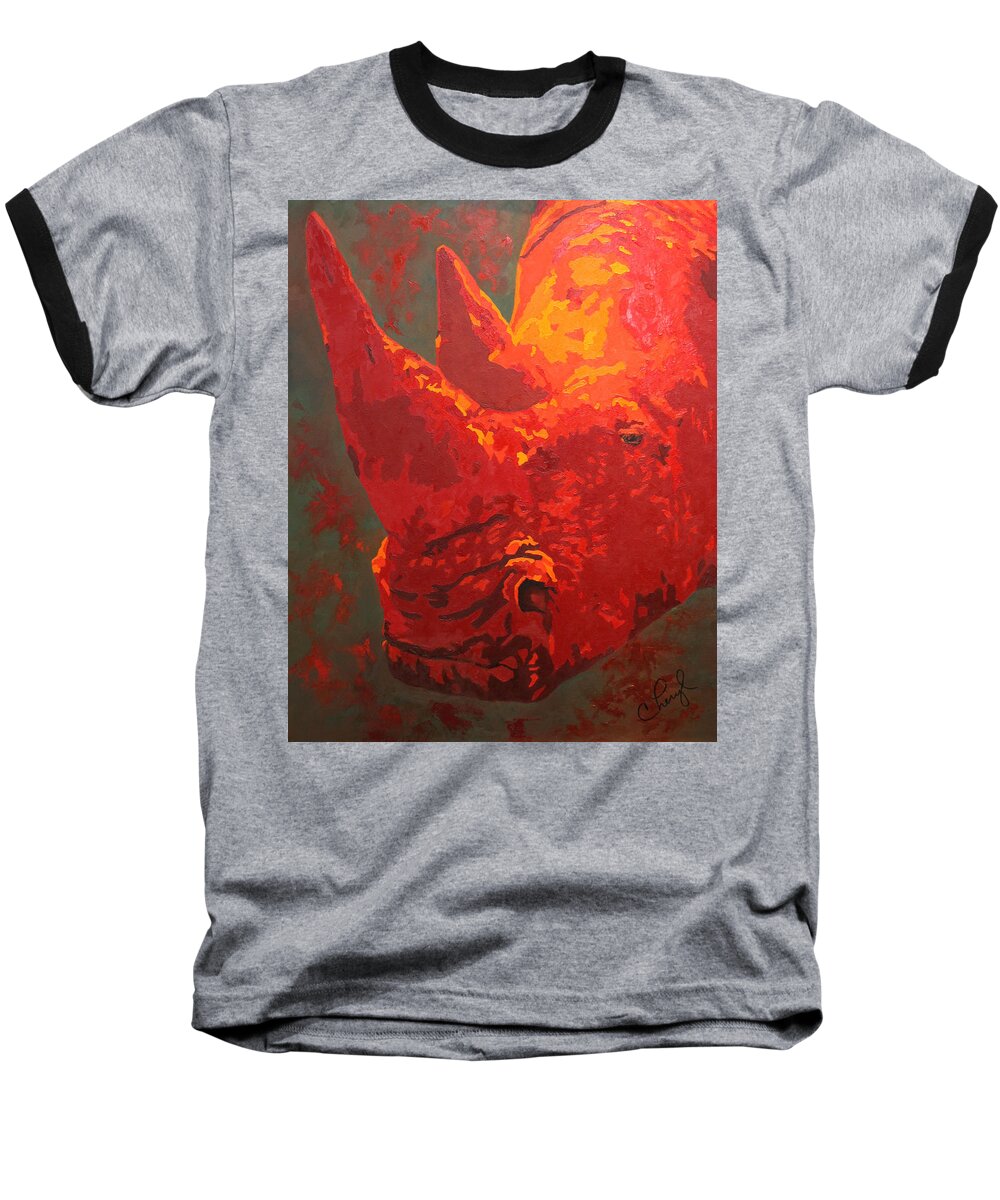Rhinoceros Baseball T-Shirt featuring the painting Seeing Red by Cheryl Bowman