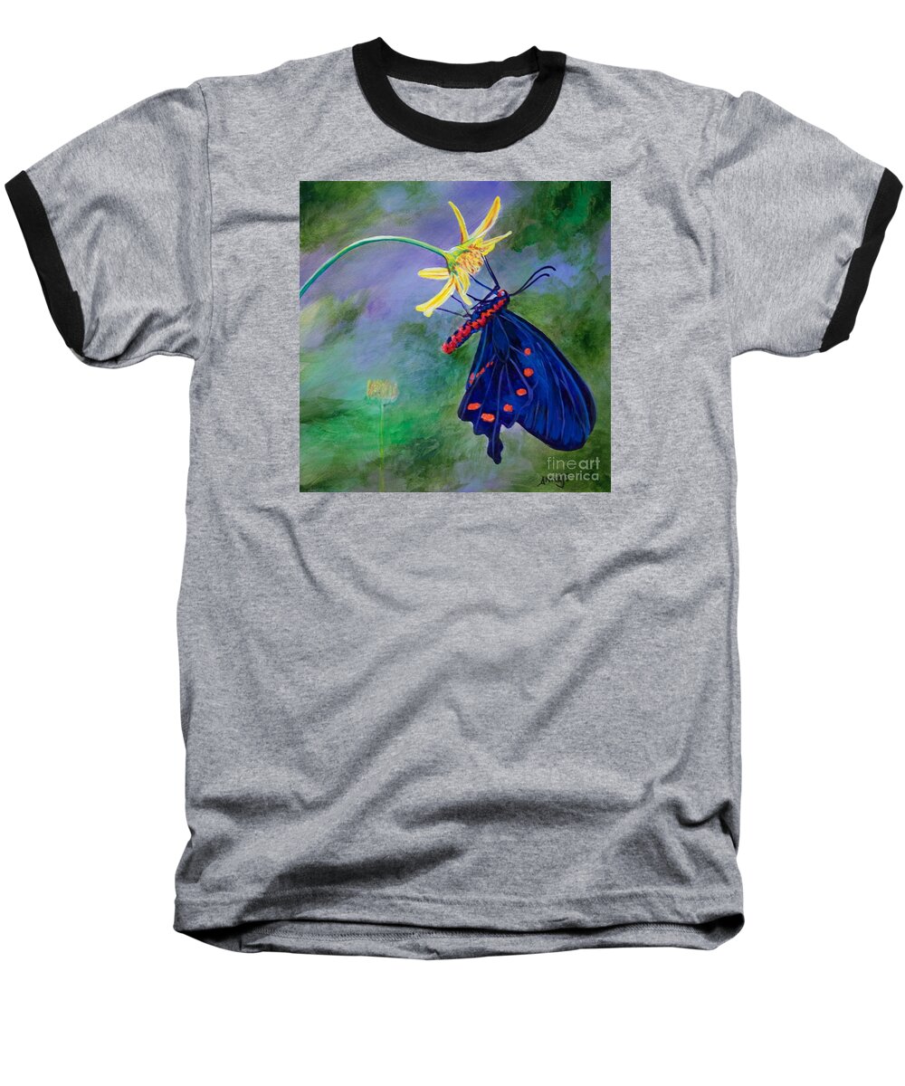 Red Spots Baseball T-Shirt featuring the painting Semperi Swallowtail Butterfly by AnnaJo Vahle