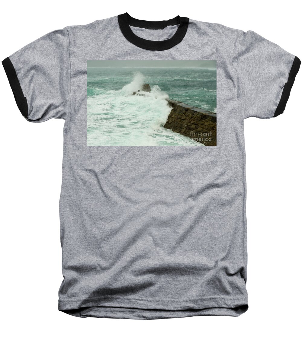 Sennen Baseball T-Shirt featuring the photograph Sennen cove breakwater by Steev Stamford