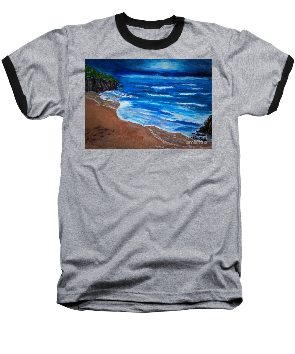 Sea Baseball T-Shirt featuring the painting Serene Seashore by Anne Sands