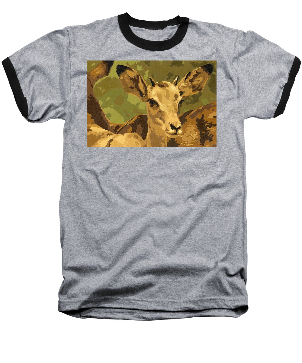 Impala Baseball T-Shirt featuring the painting Serengeti Baby by Cheryl Bowman