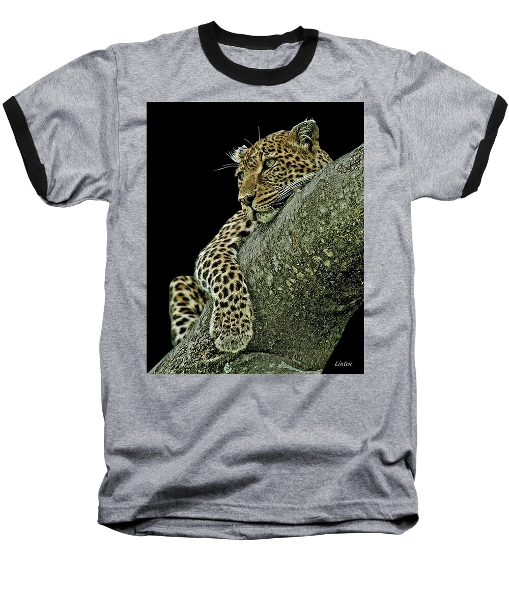 Leopard Baseball T-Shirt featuring the digital art SERENGETI LEOPARD 2a by Larry Linton
