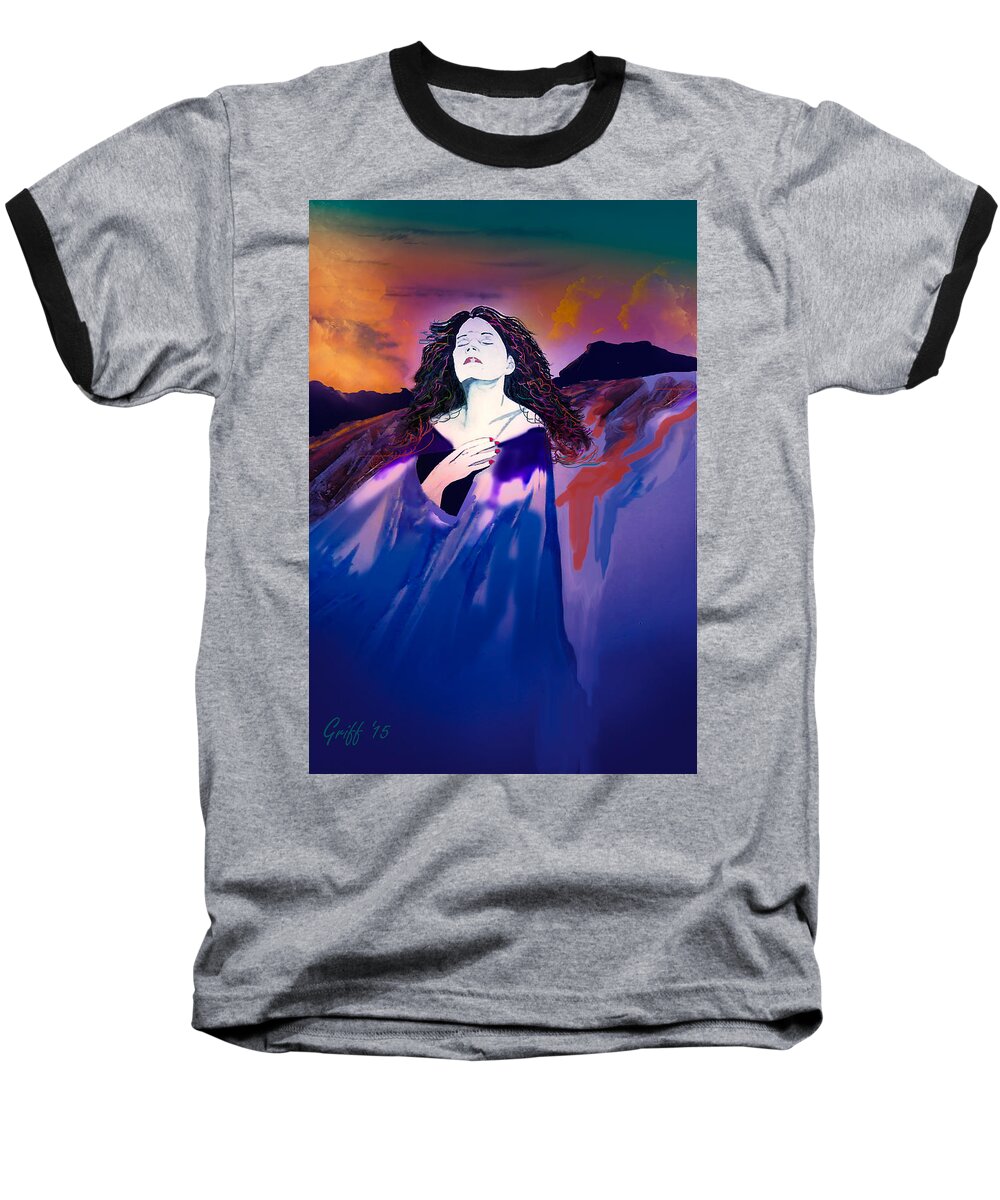 Southwest Art Baseball T-Shirt featuring the digital art She Dreams in Rainbow Colors by J Griff Griffin