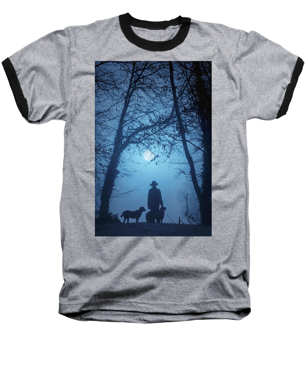 Dogs Baseball T-Shirt featuring the photograph Shepherd and his Dogs along the river Tamar by Maggie Mccall