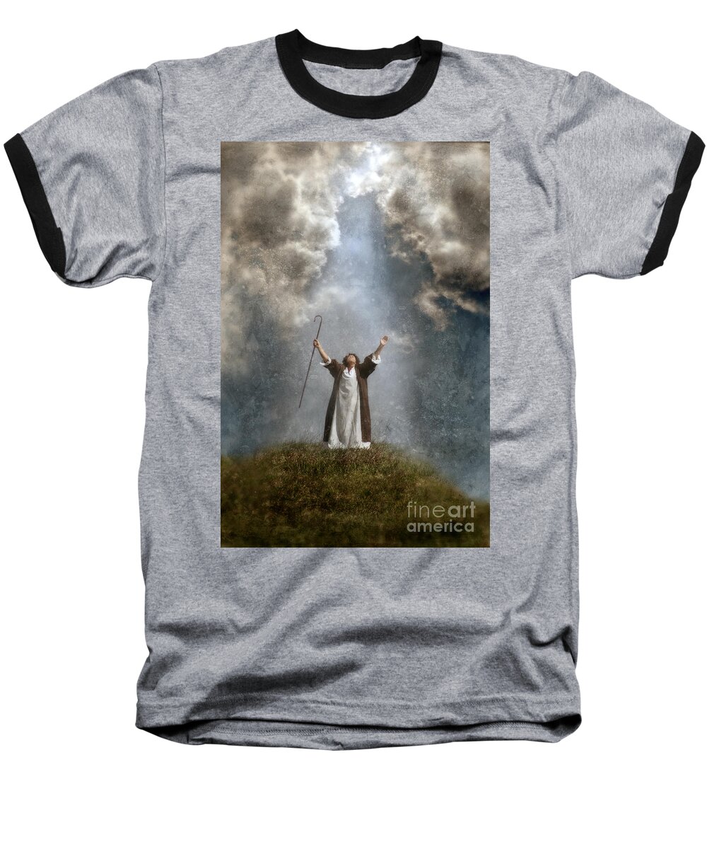 Shepherd Baseball T-Shirt featuring the photograph Shepherd Arms Up in Praise by Jill Battaglia