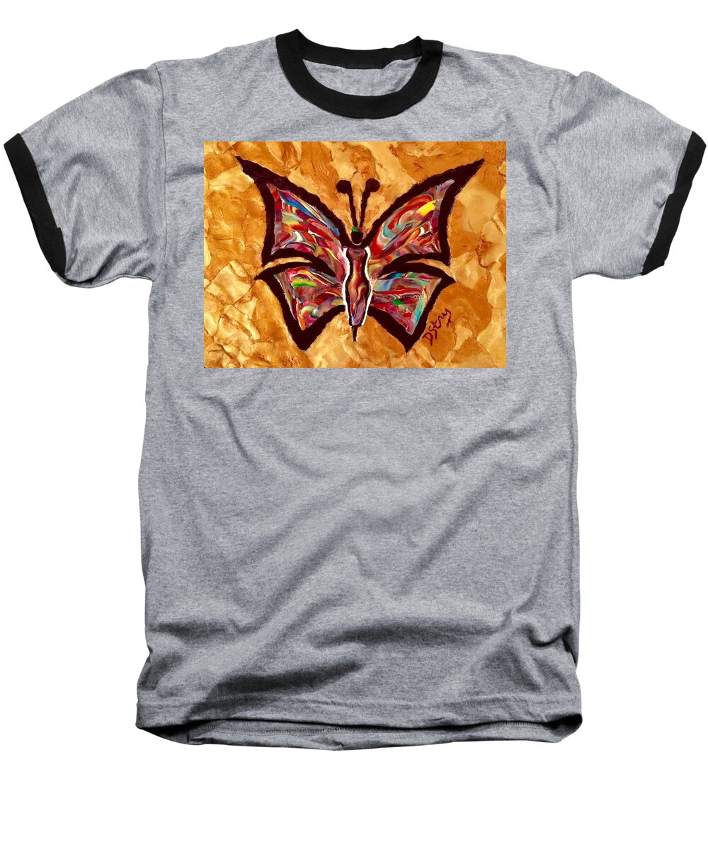 Butterfly Baseball T-Shirt featuring the mixed media She's Royal by Deborah Stanley
