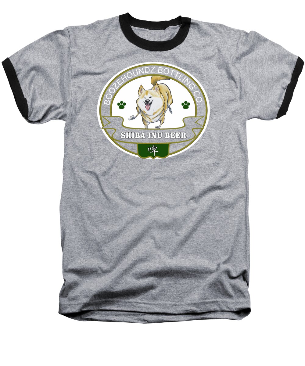 Beer Baseball T-Shirt featuring the drawing Shiba Inu Beer by John LaFree